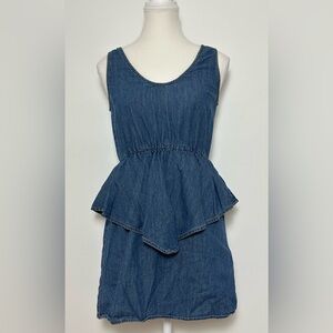HAZEL 100% Cotton Denim Anthro‎ Peplum Western Festival Mini Dress Size S
